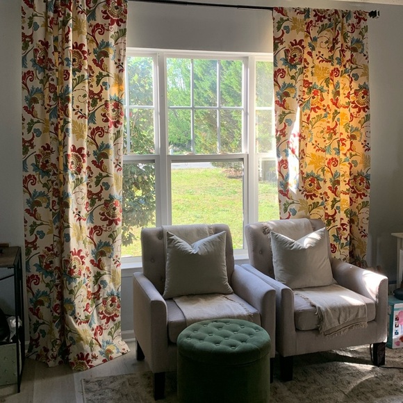 Set‎ of 4 Floral Patterned blackout curtains classic traditional red blue green - Picture 1 of 17